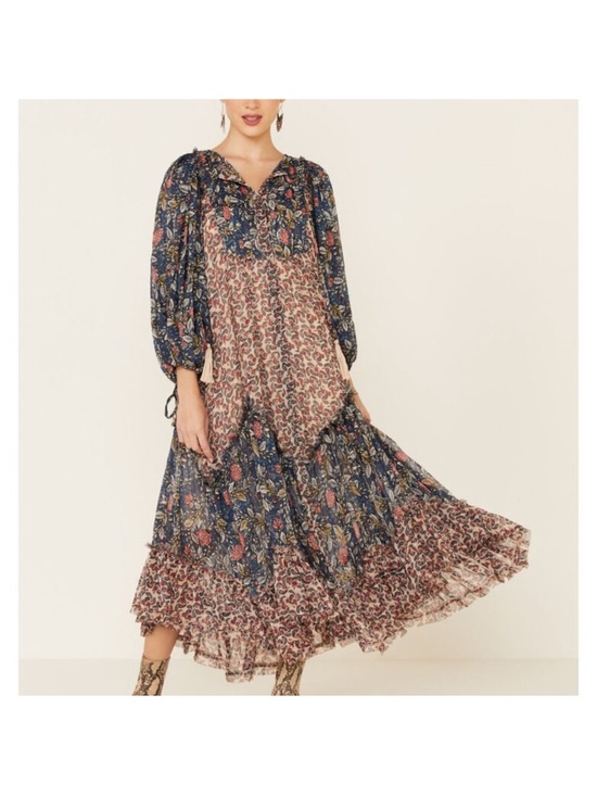 Free People Dresses & Skirts - Free People Estelle Chiffon Maxi Dress XS Boho Floral Cottagecore